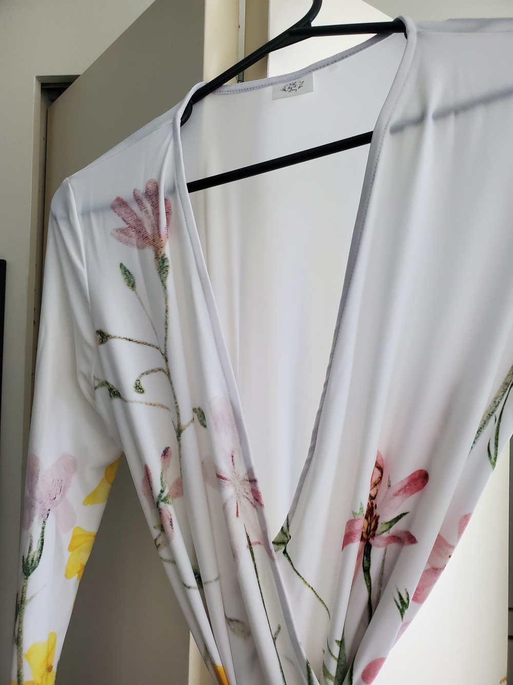 Floral Wrap Dress with Yellow & Pink Blooms - Picture 8 of 11